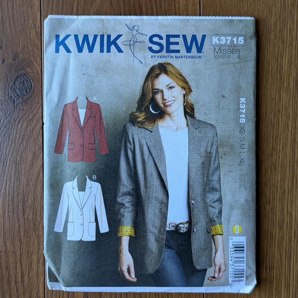 Kwik Sew K3715 UNCUT New Xs-Xl 2 Blazer Variations BOGO DEAL